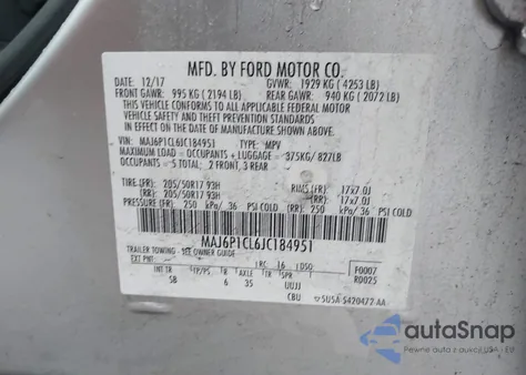 2018 Ford Ecosport Ses from USA, damaged, VIN MAJ6P1CL6JC184951